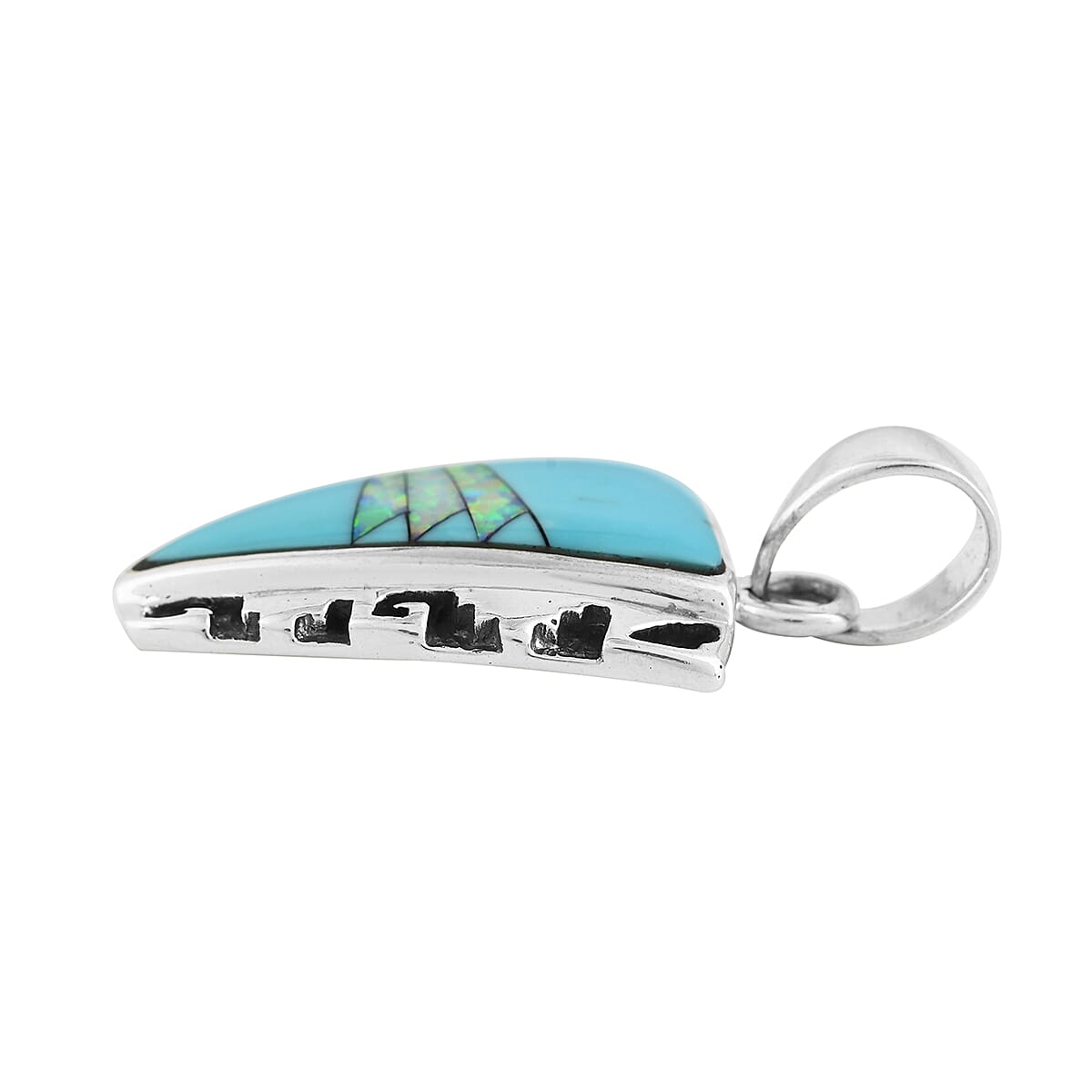 Santa Fe Style Turquoise and Lab Created Opal Arrowhead Pendant and Dangle Earrings in Sterling Silver 1.55 ctw