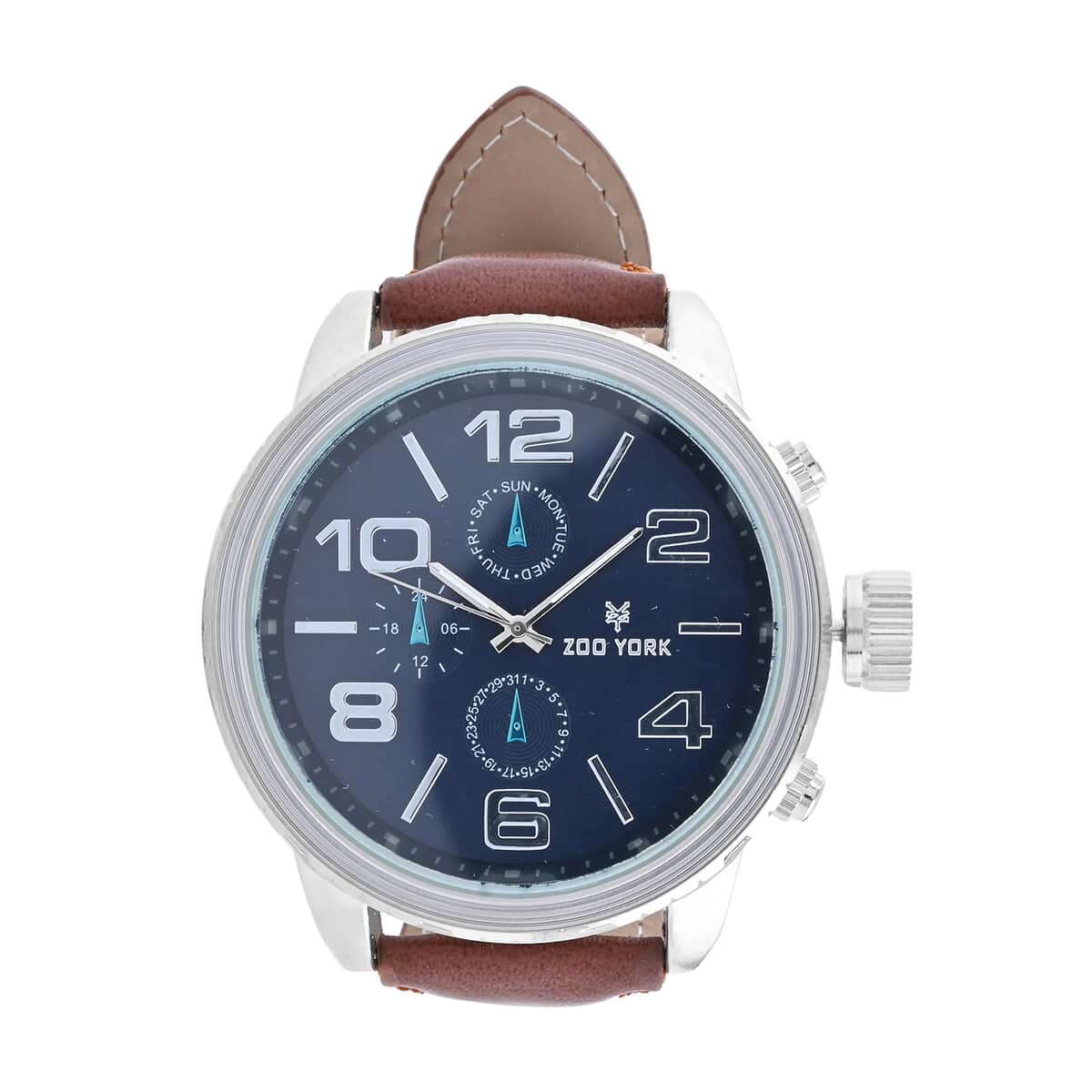 Zoo York Quartz Movement Blue Dial Watch with Brown Vegan Leather Strap and Black Headphones Gift Set, Designer Watch, Wristwatch and Headphones Accessory Set image number 3