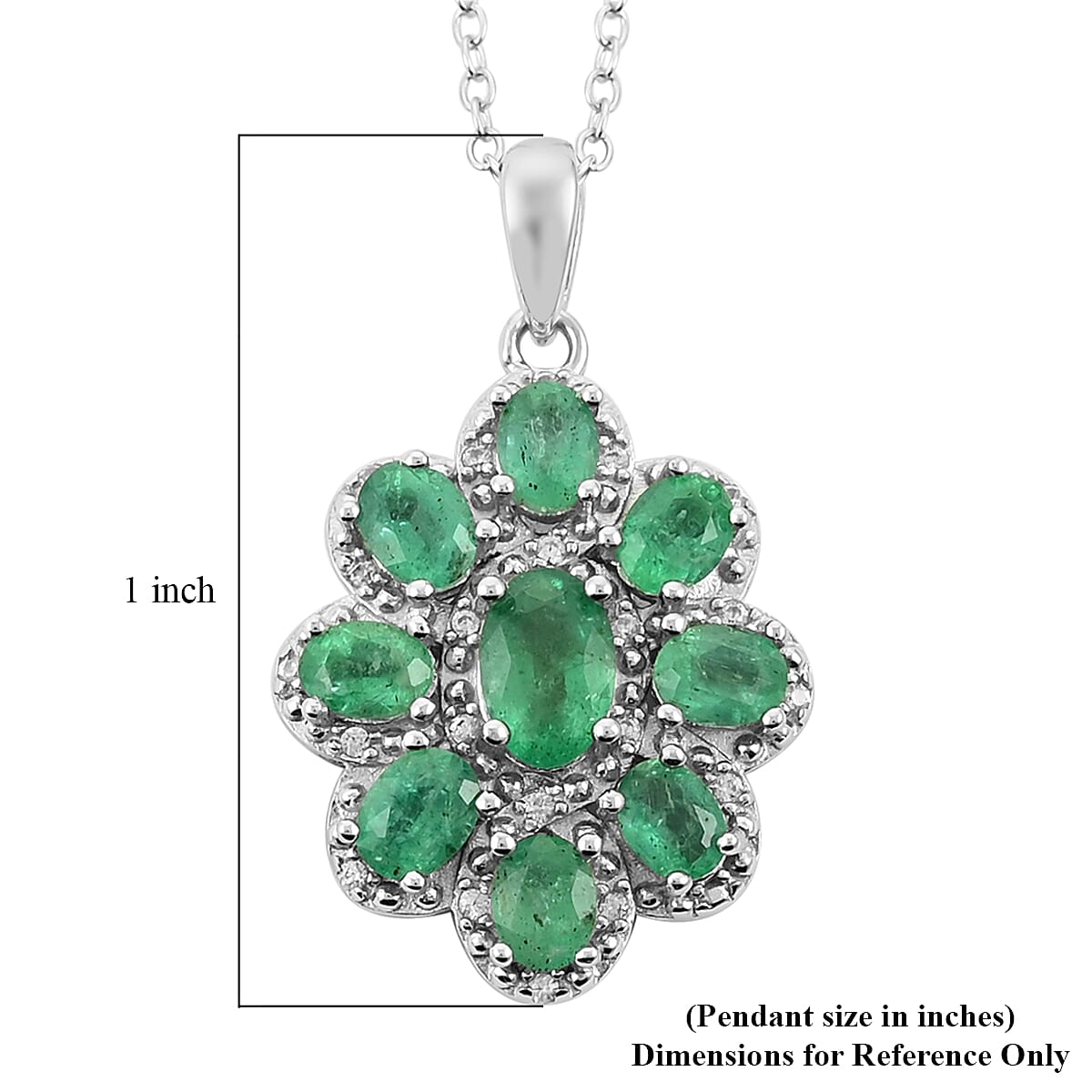 AAA Kagem Emerald and White Zircon Flower Pendant Necklace 18 Inches in Rhodium Over Sterling Silver 1.85 ctw