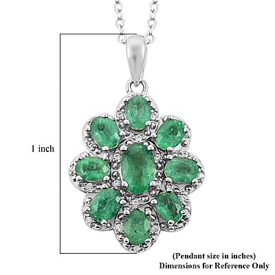 AAA Kagem Emerald and White Zircon Flower Pendant Necklace 18 Inches in Rhodium Over Sterling Silver 1.85 ctw
