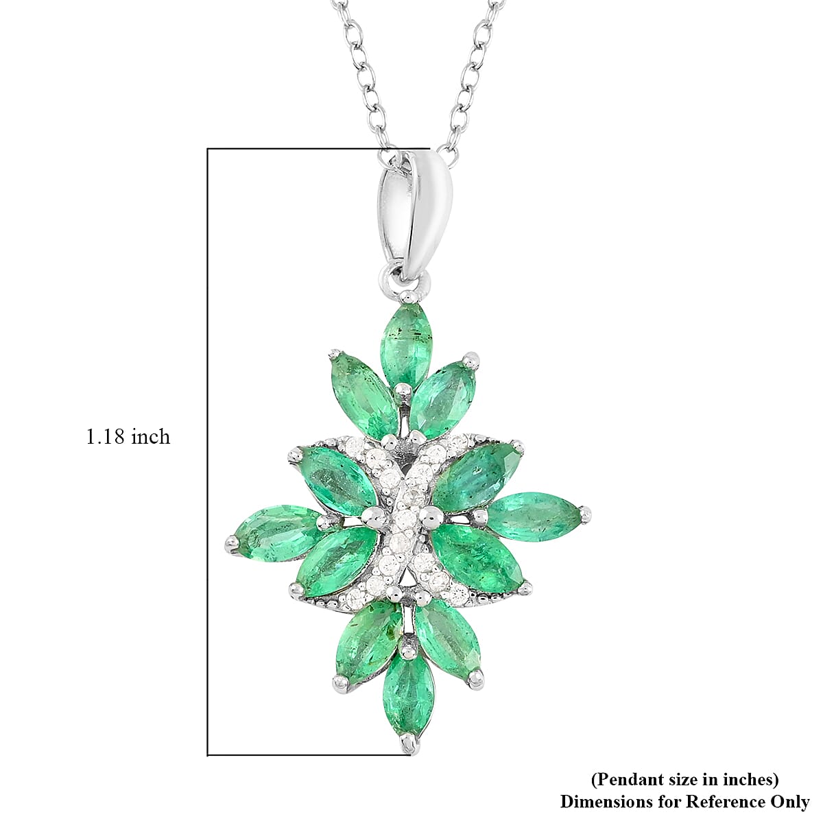 AAA Kagem Emerald and Natural White Zircon Pendant Necklace 18-19.50 Inches in Rhodium Over Sterling Silver 1.65 ctw image number 5