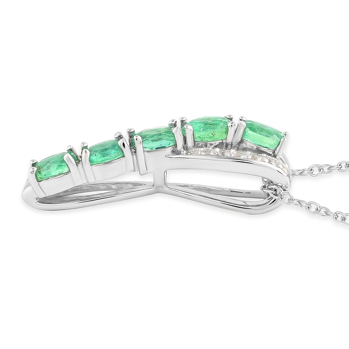 AAA Kagem Emerald and Natural White Zircon Infinity Pendant Necklace 18-19.5 Inches in Rhodium Over Sterling Silver 0.90 ctw image number 3