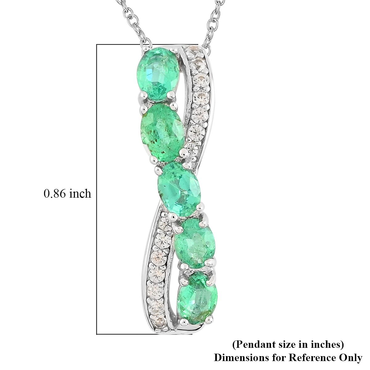 AAA Kagem Emerald and Natural White Zircon Infinity Pendant Necklace 18-19.5 Inches in Rhodium Over Sterling Silver 0.90 ctw image number 5