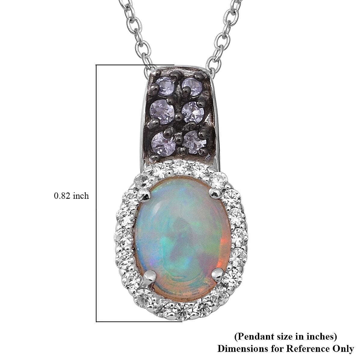Premium Ethiopian Welo Opal, Tanzanite and White Zircon Pendant Necklace 18  Inches in Platinum Over Sterling Silver 1.75 ctw