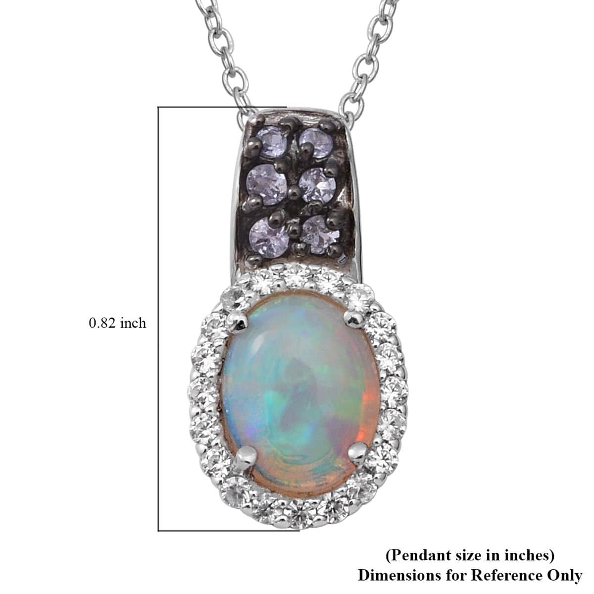 Premium Ethiopian Welo Opal, Tanzanite and White Zircon Pendant Necklace 18  Inches in Platinum Over Sterling Silver 1.75 ctw image number 4