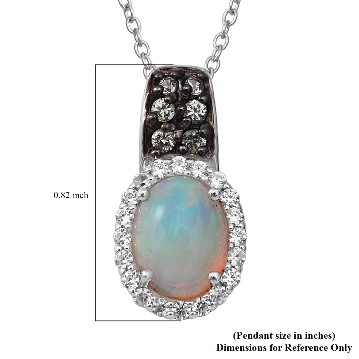 Premium Ethiopian Welo Opal, Green Sapphire and White Zircon Pendant Necklace 18 Inches in Platinum Over Sterling Silver 1.75 ctw image number 4