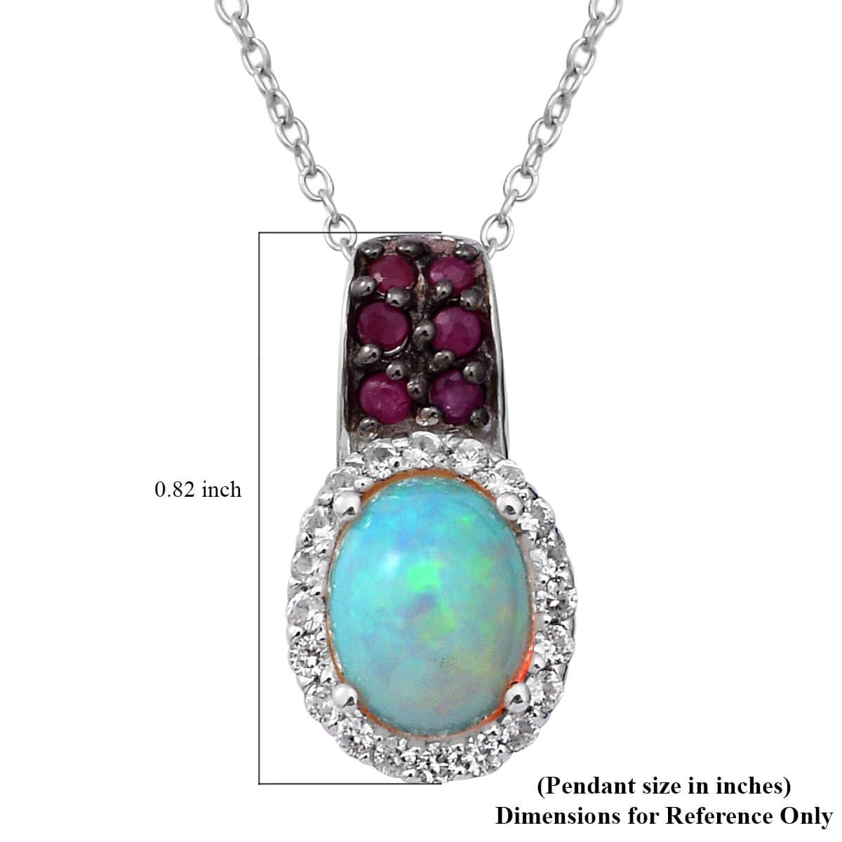 Premium Ethiopian Welo Opal, Niassa Ruby (FF) and White Zircon Pendant Necklace 18 Inches in Platinum Over Sterling Silver 1.75 ctw image number 4