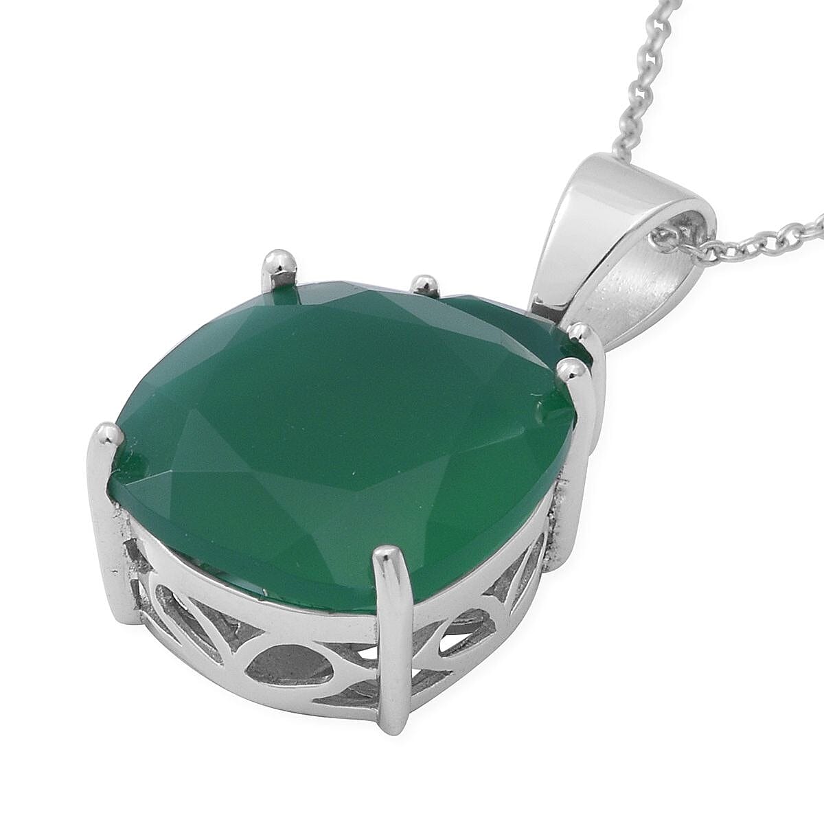 Verde Onyx Pendant Necklace 18 Inches in Platinum Over Sterling Silver 11.00 ctw