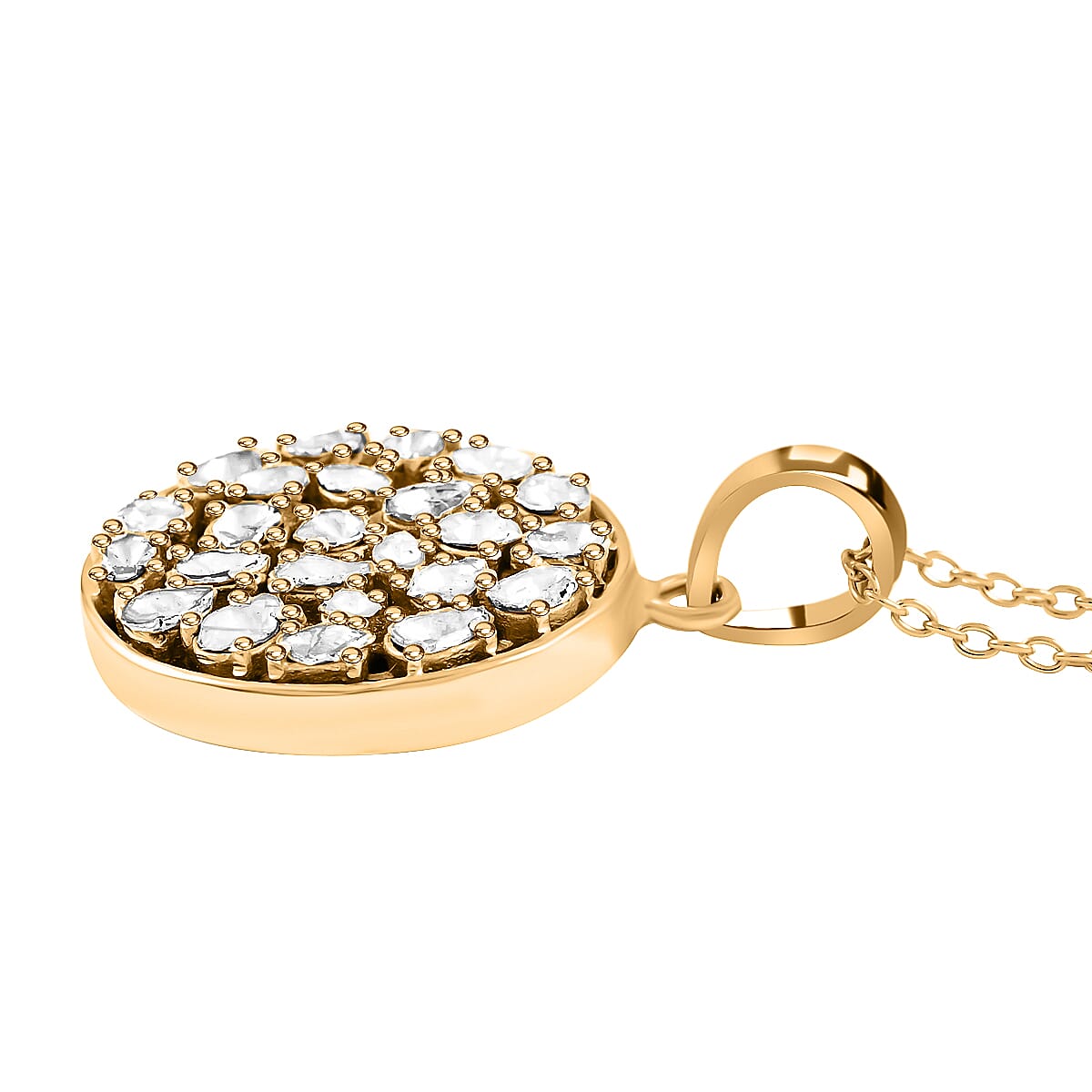 Polki Diamond Circle Pendant Necklace 16-18 Inches in 14K Yellow Gold Over Sterling Silver 1.00 ctw