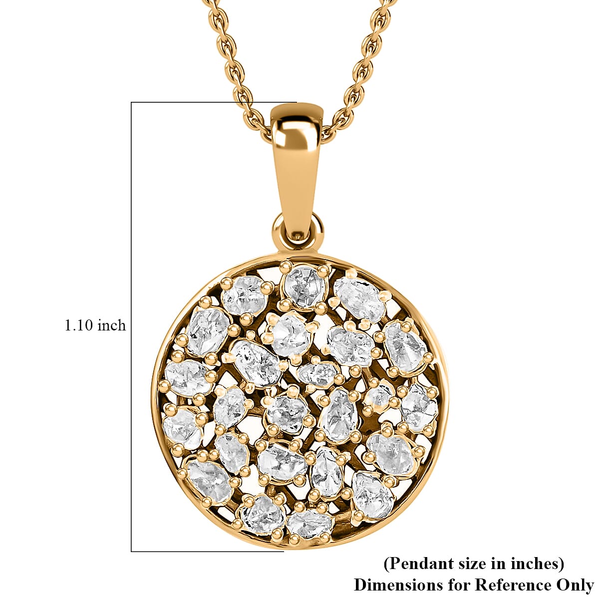 Polki Diamond Circle Pendant Necklace 16-18 Inches in 14K Yellow Gold Over Sterling Silver 1.00 ctw image number 5