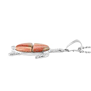 Unakite Turtle Pendant Necklace 18 Inches in Silvertone 10.35 ctw