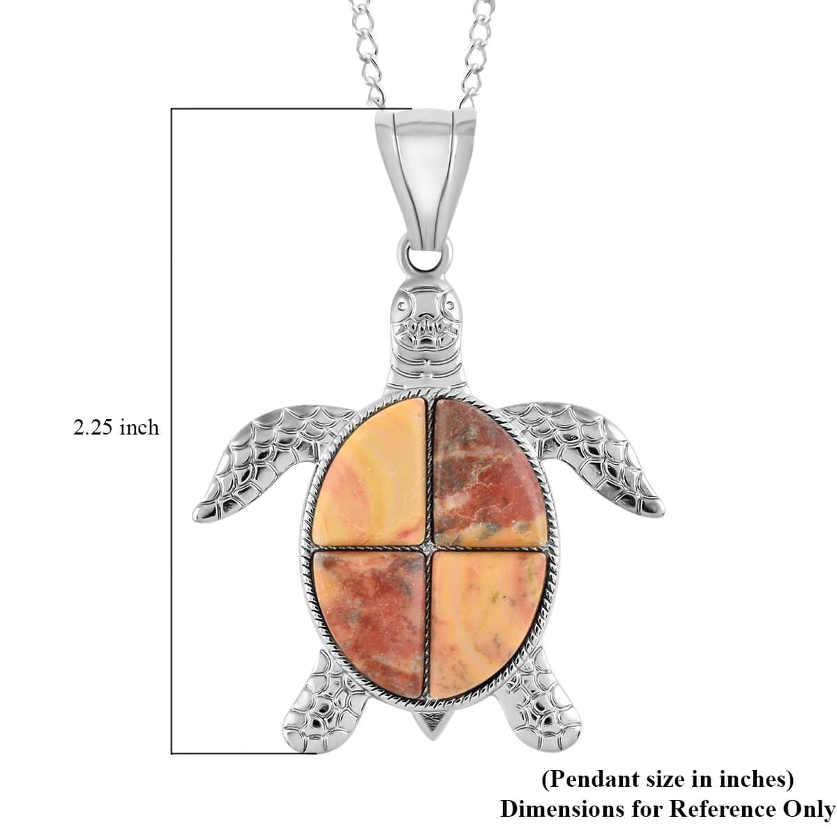 Picasso Jasper Turtle Pendant Necklace 18 Inches in Silvertone 10.35 ctw image number 5