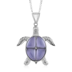 Purple Quartz Turtle Pendant Necklace 18 Inches in Silvertone 10.35 ctw