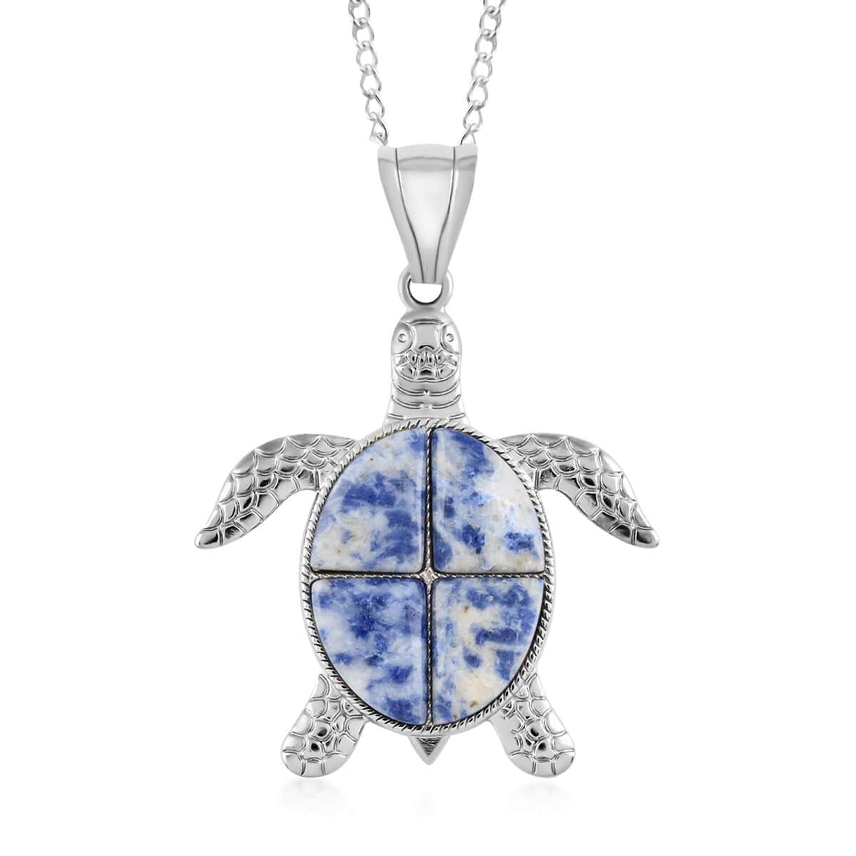 Sodalite Turtle Pendant Necklace 18 Inches in Silvertone 10.35 ctw image number 0