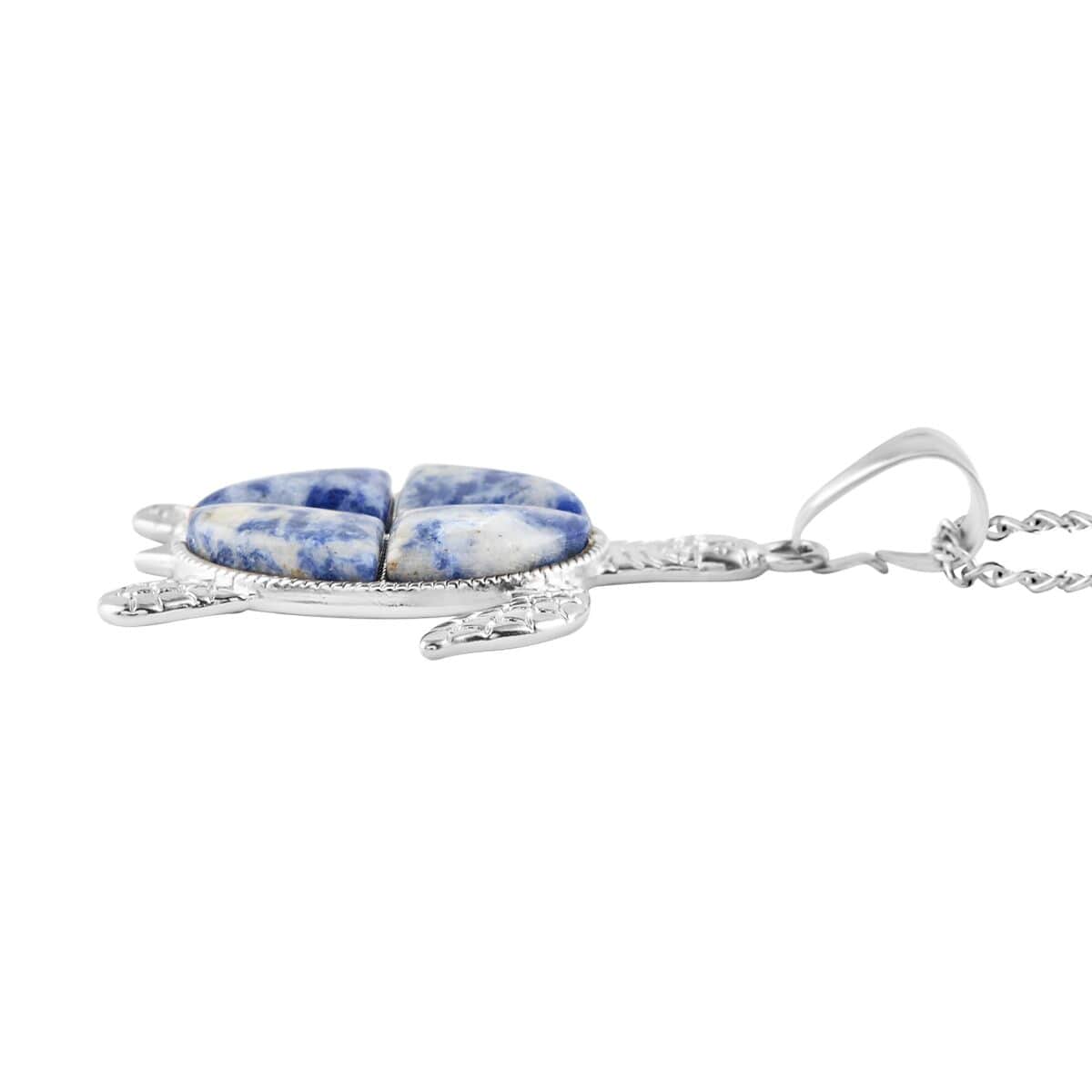 Sodalite Turtle Pendant Necklace 18 Inches in Silvertone 10.35 ctw image number 3