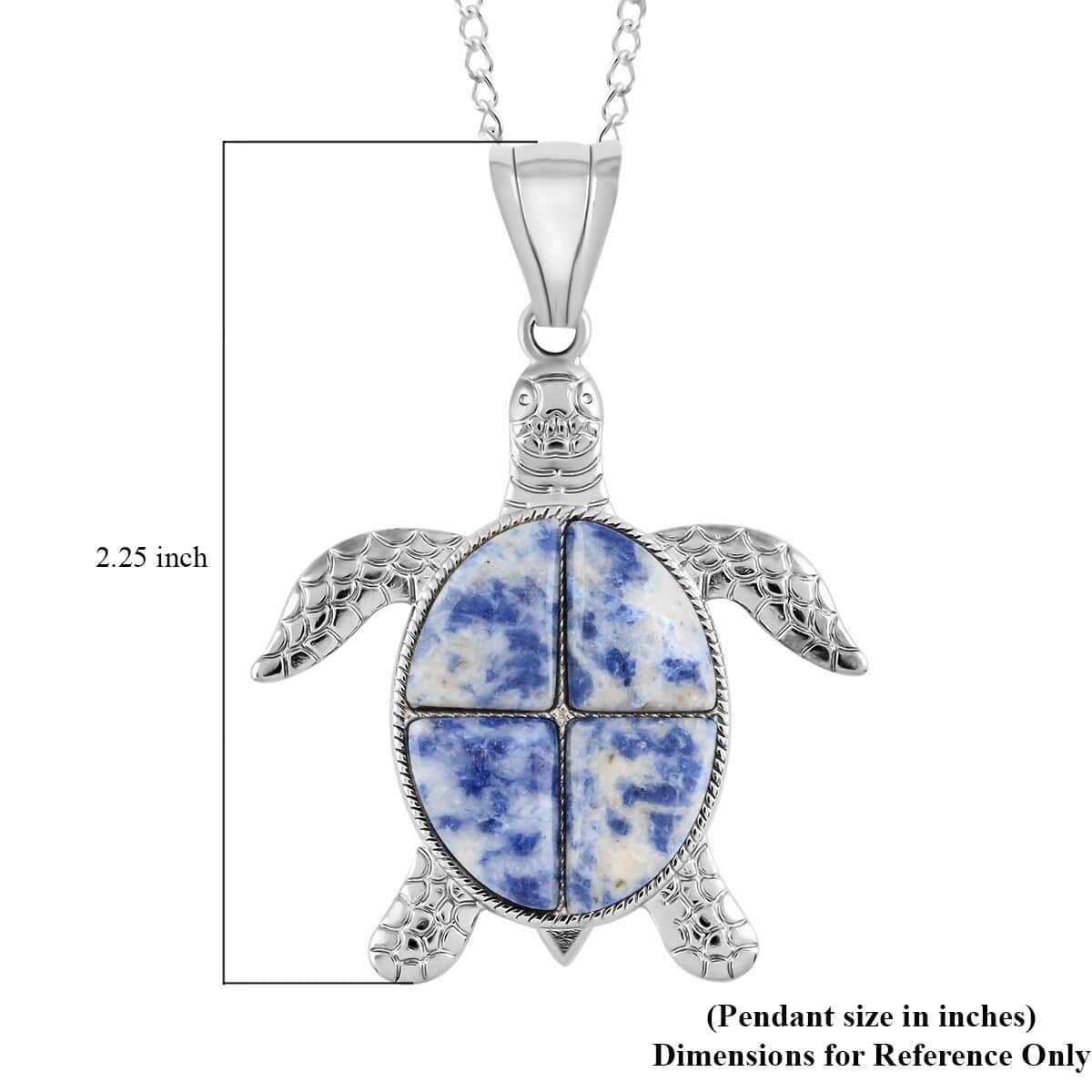 Sodalite Turtle Pendant Necklace 18 Inches in Silvertone 10.35 ctw image number 5