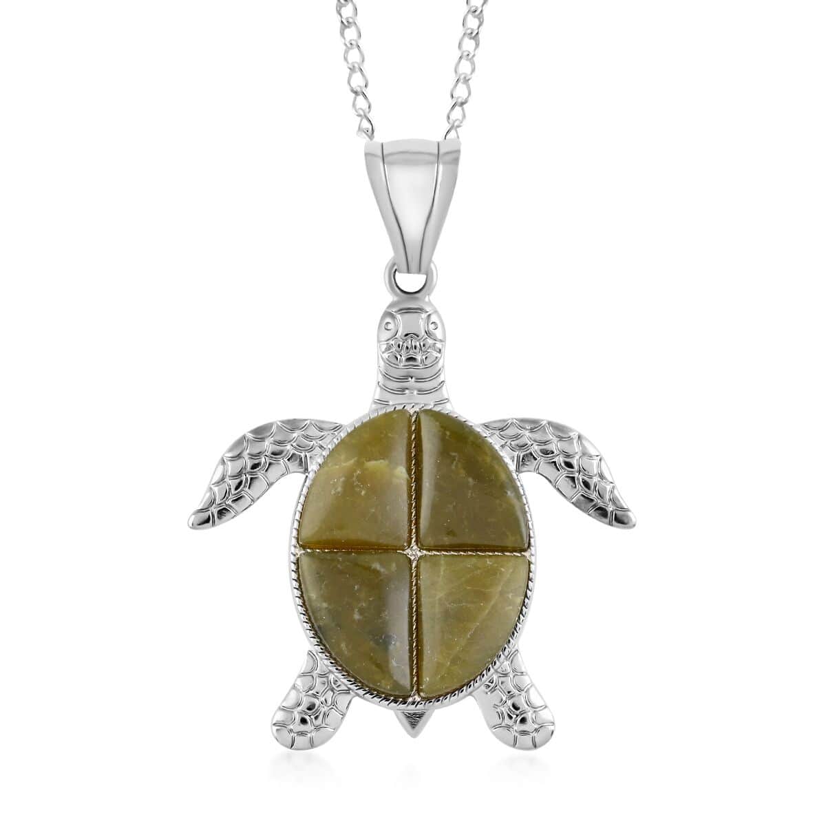 Jasper Turtle Pendant Necklace 18 Inches in Silvertone 10.35 ctw image number 0