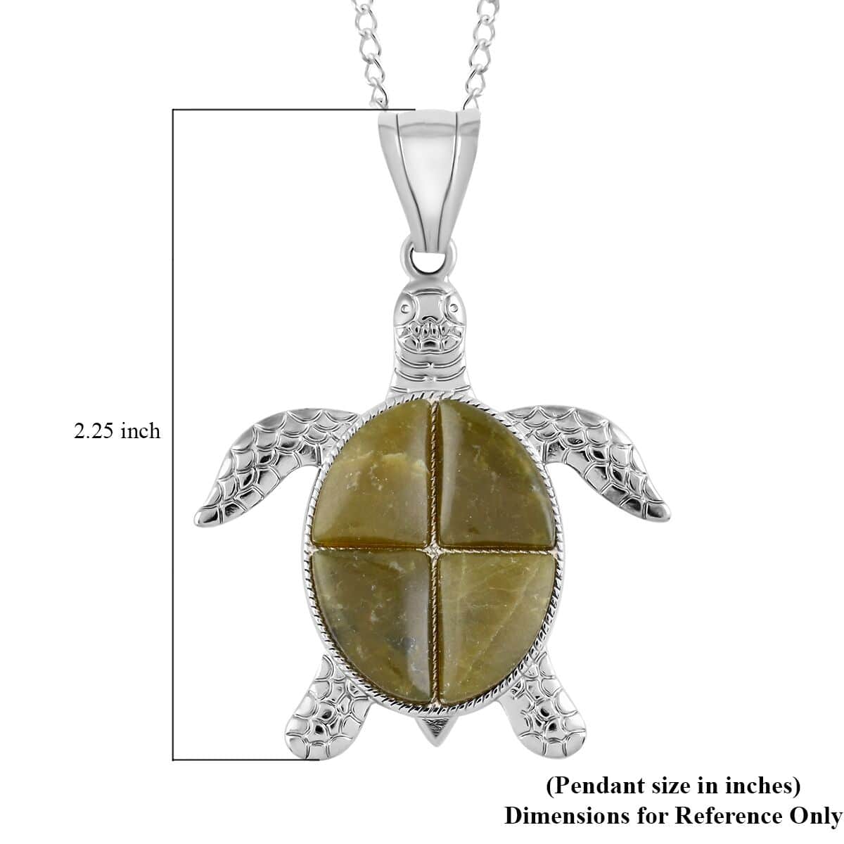 Jasper Turtle Pendant Necklace 18 Inches in Silvertone 10.35 ctw image number 5