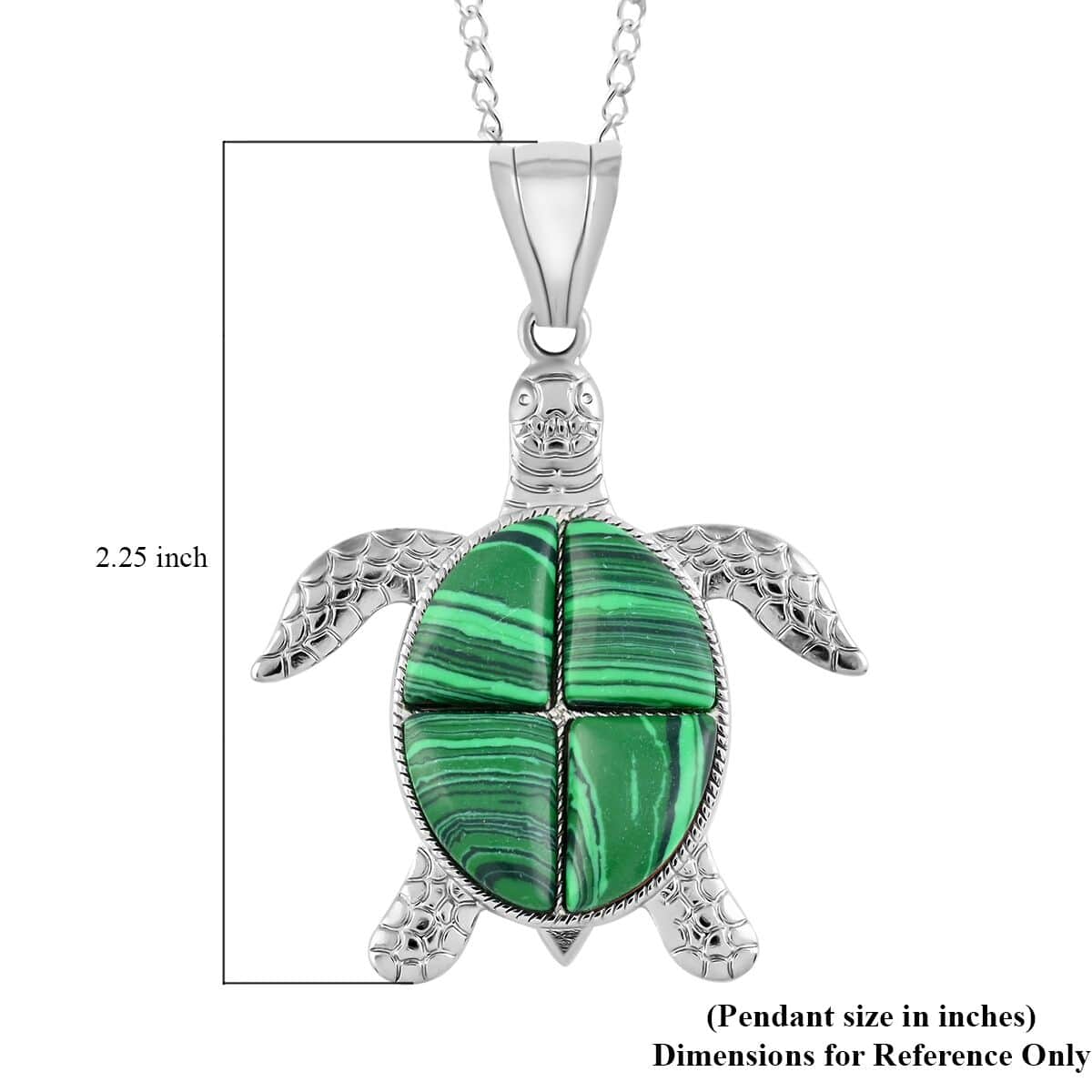 African Malachite Turtle Pendant Necklace 18 Inches in Silvertone 10.35 ctw image number 5