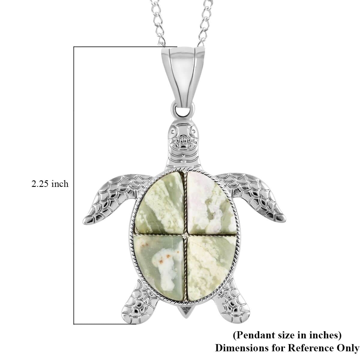 Peace Jasper Turtle Pendant Necklace 18 Inches in Silvertone 10.35 ctw image number 5