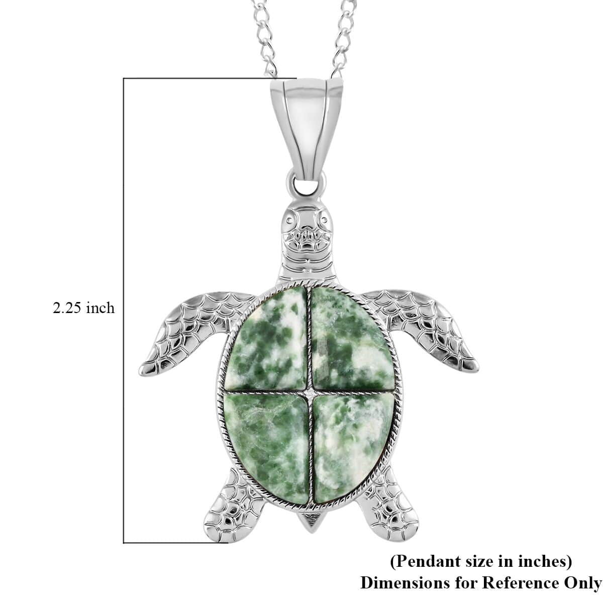 Green Agate Turtle Pendant Necklace 18 Inches in Silvertone 10.35 ctw image number 5