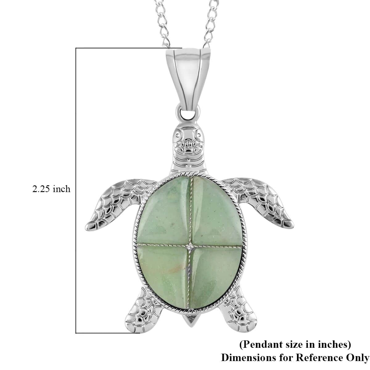 Green Aventurine Turtle Pendant Necklace 18 Inches in Silvertone 10.35 ctw image number 5