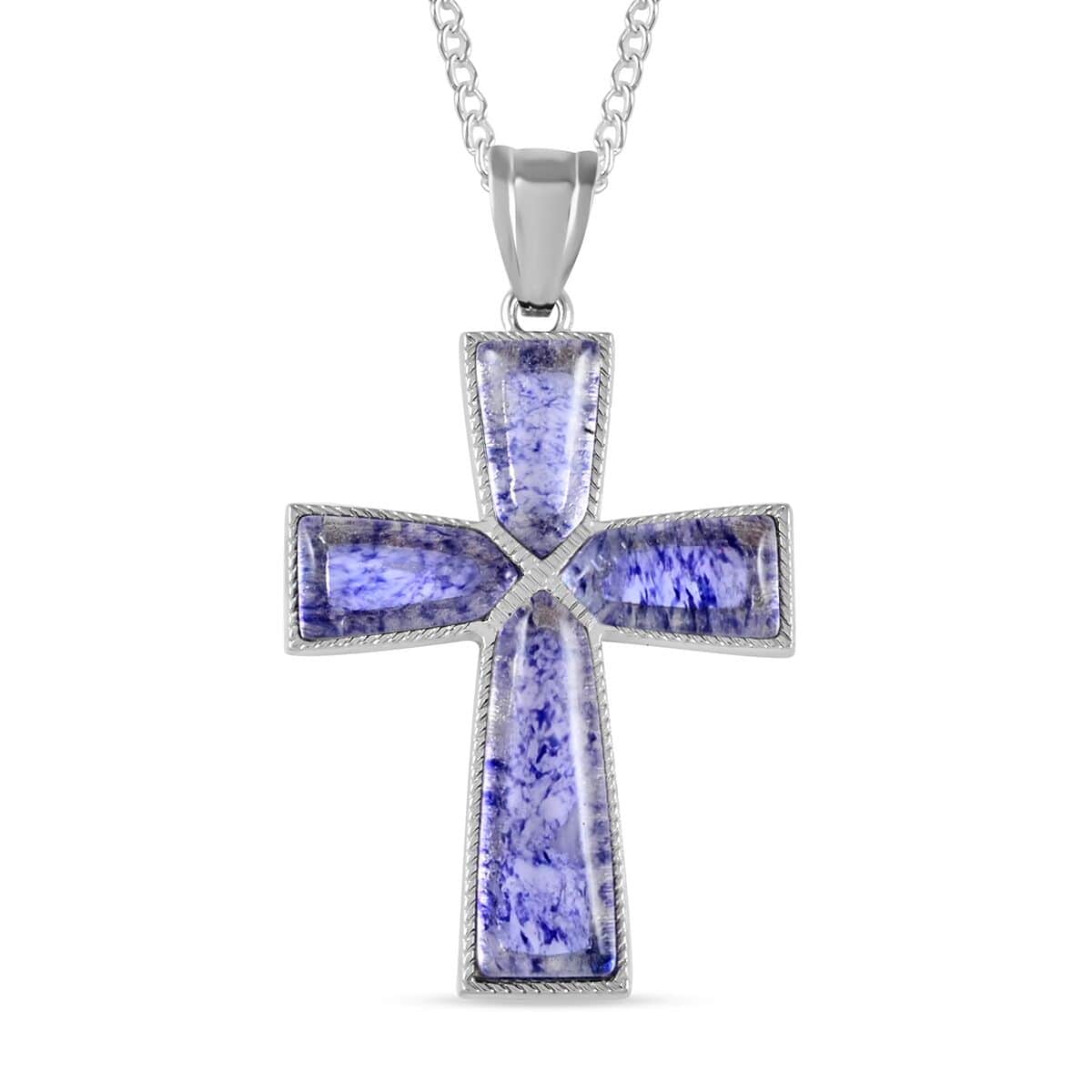 Blue Berry Quartz Cross Pendant Necklace 18 Inches in Silvertone 12.25 ctw image number 0