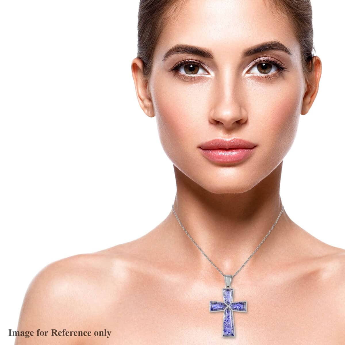 Blue Berry Quartz Cross Pendant Necklace 18 Inches in Silvertone 12.25 ctw image number 2