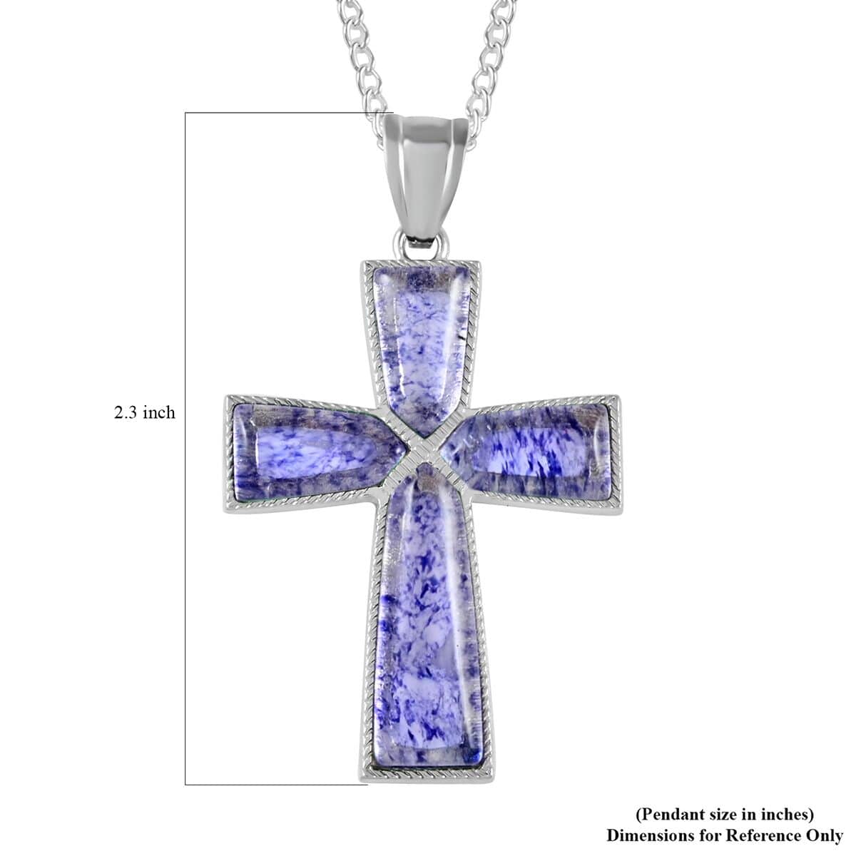 Blue Berry Quartz Cross Pendant Necklace 18 Inches in Silvertone 12.25 ctw image number 5