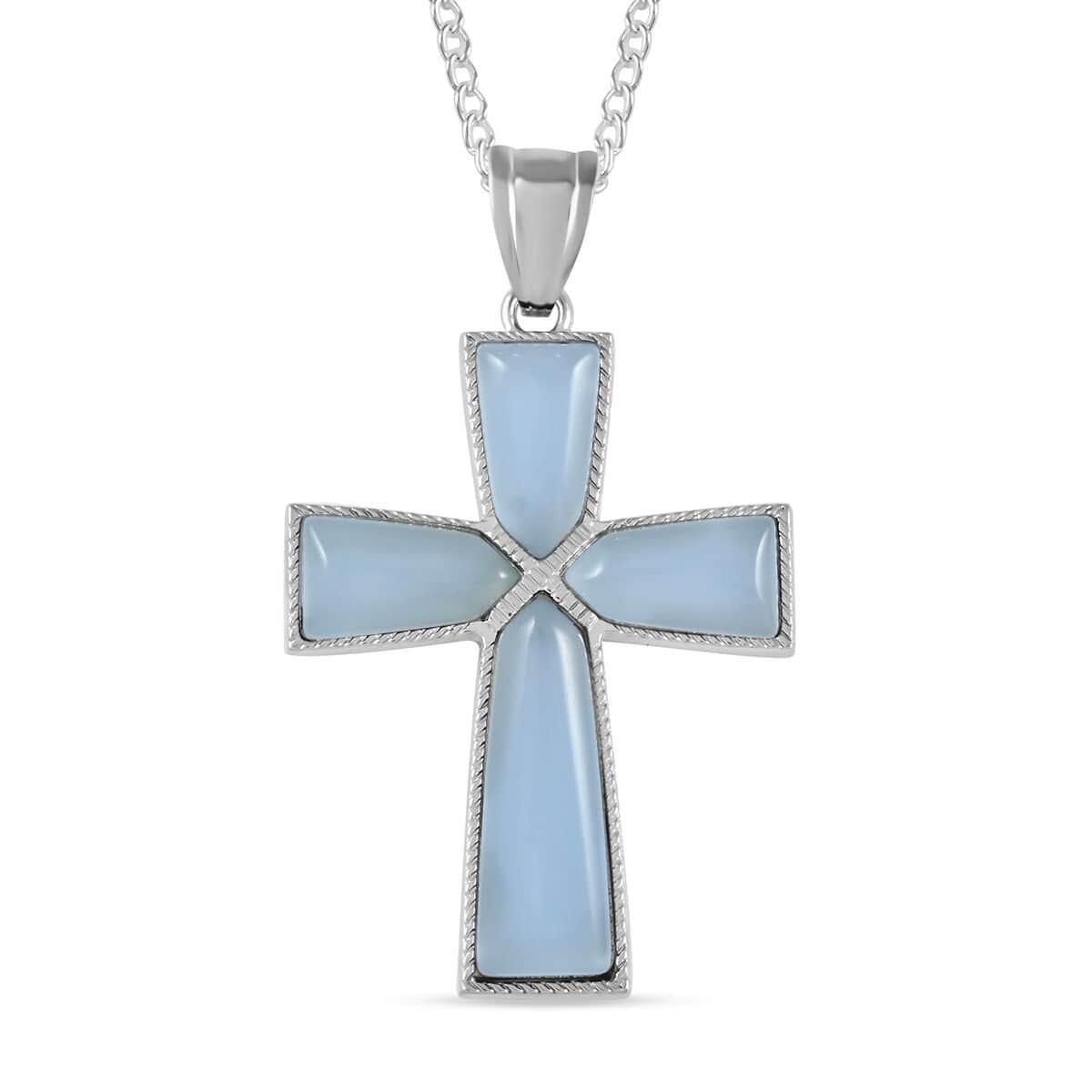 Tanzanite Mystic Quartz Cross Pendant Necklace 18 Inches in Silvertone 12.25 ctw image number 0
