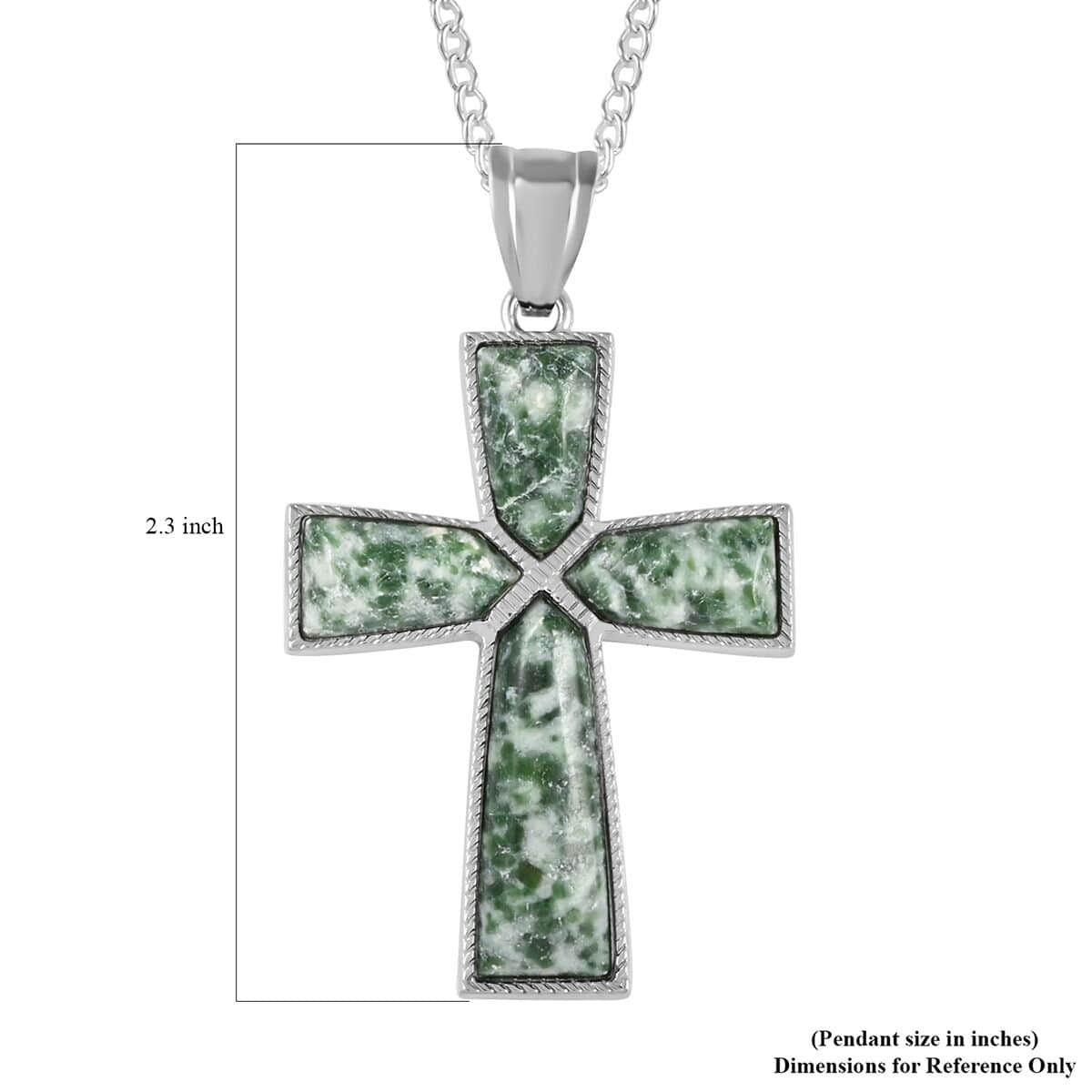 Green Agate Cross Pendant Necklace 18 Inches in Silvertone 12.25 ctw image number 5