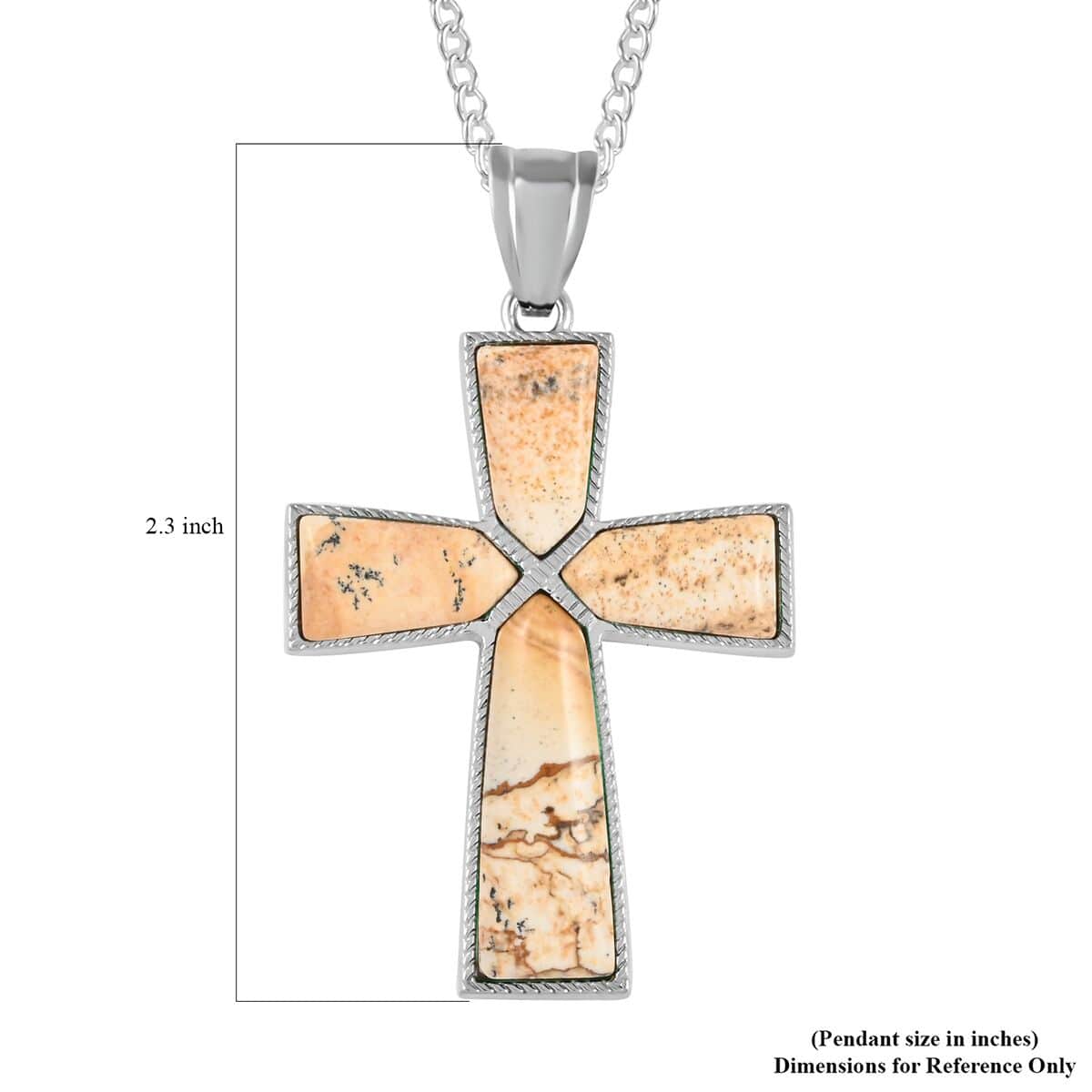 Picture Jasper Cross Pendant Necklace 18 Inches in Silvertone 12.25 ctw image number 5