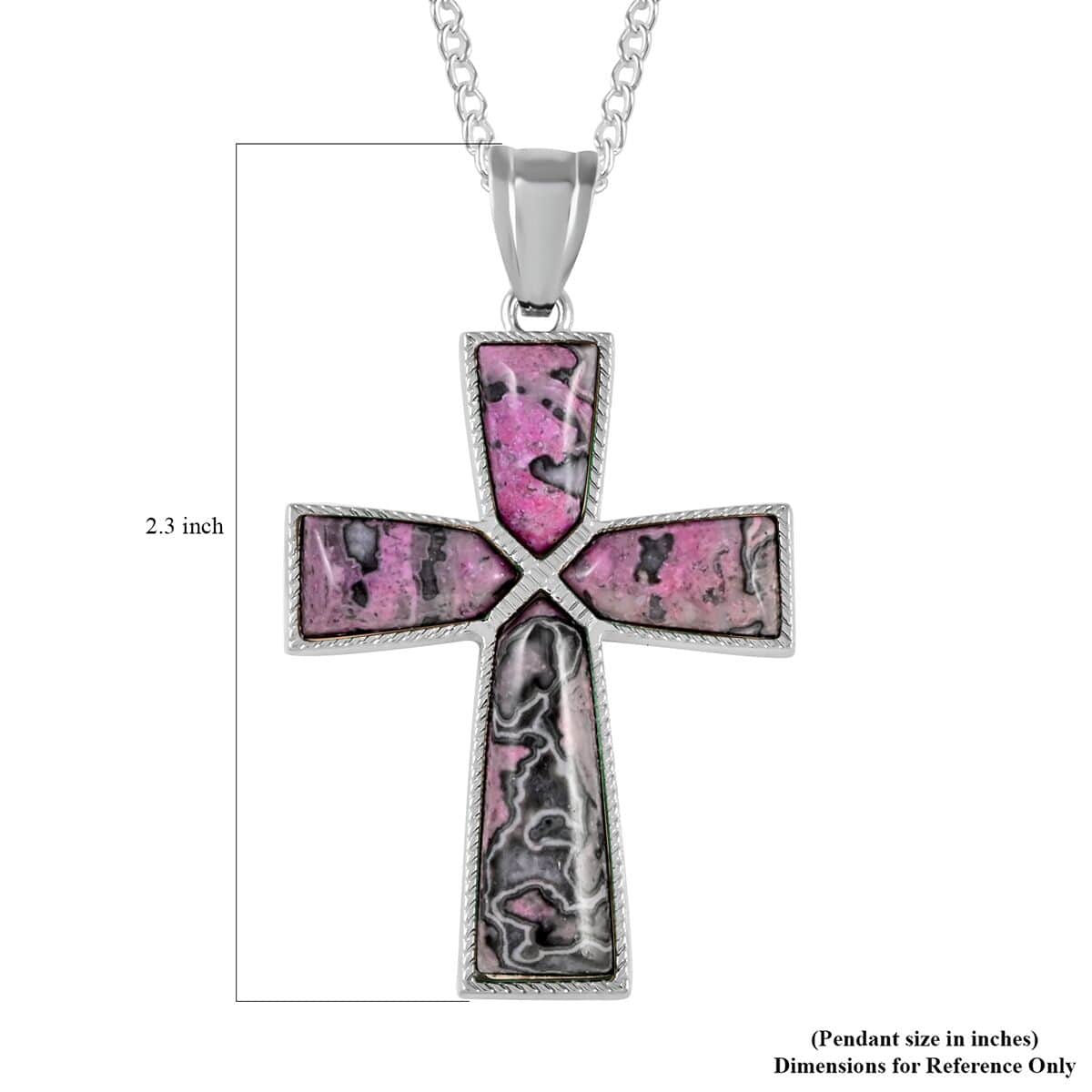 Purple Jasper Cross Pendant Necklace 18 Inches in Silvertone 12.25 ctw image number 5