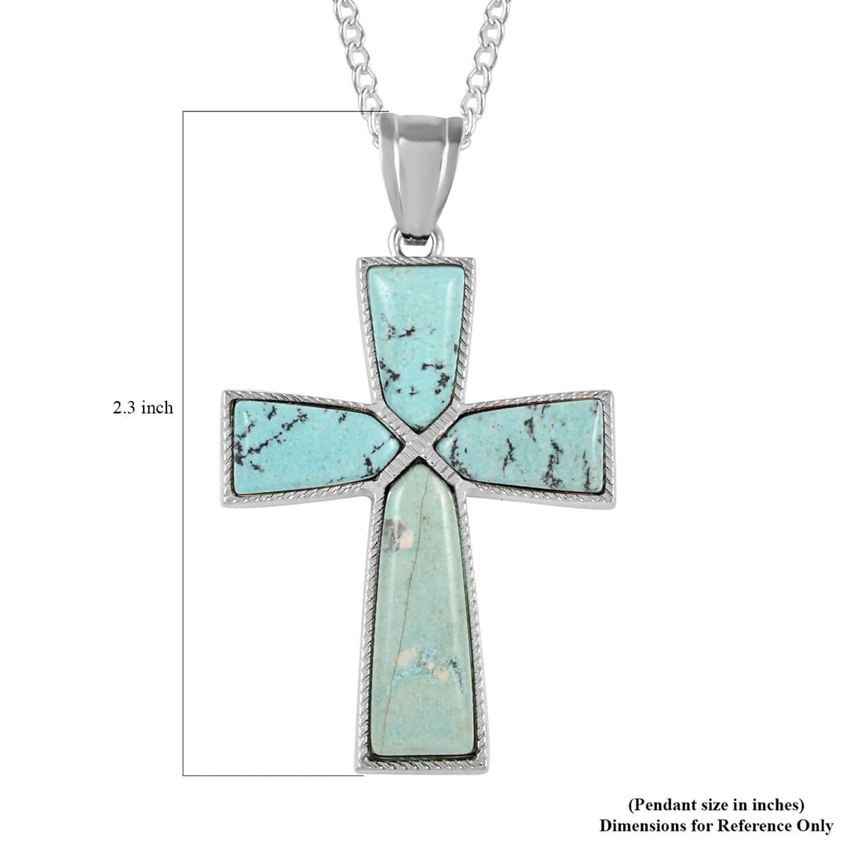 Turquoise Color Jasper Cross Pendant Necklace 18 Inches in Silvertone 12.25 ctw image number 5