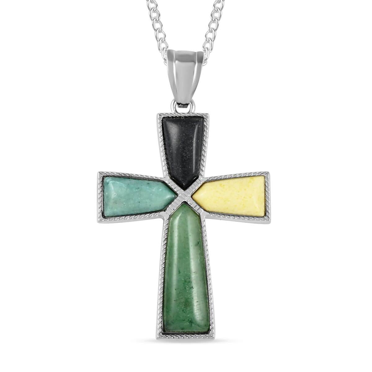 Multi Gemstone Cross Pendant Necklace 18 Inches in Silvertone 12.25 ctw image number 0