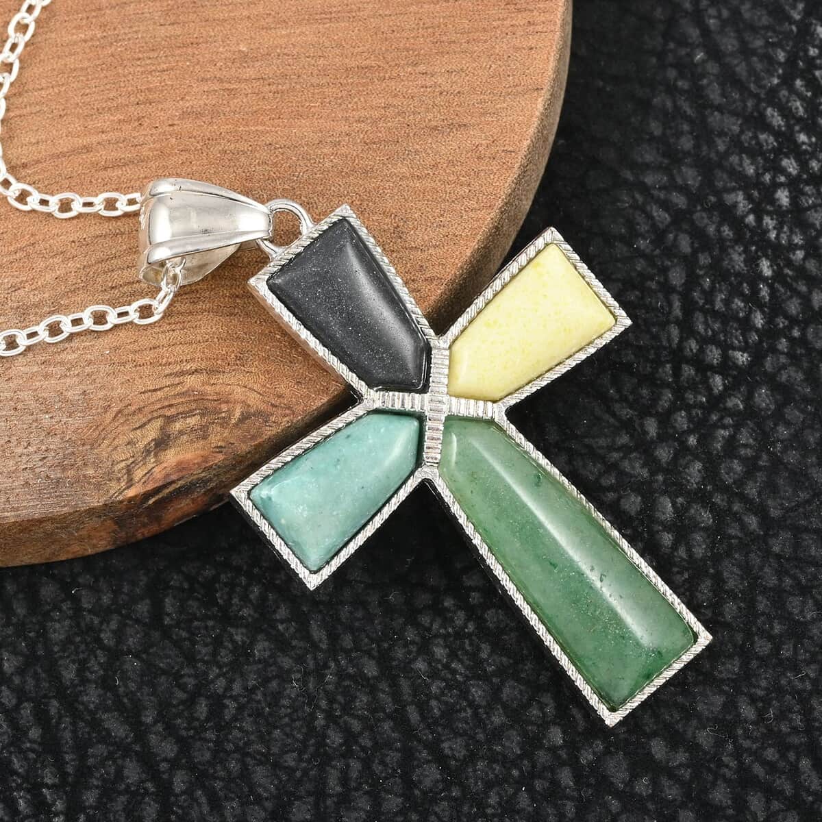 Multi Gemstone Cross Pendant Necklace 18 Inches in Silvertone 12.25 ctw image number 1