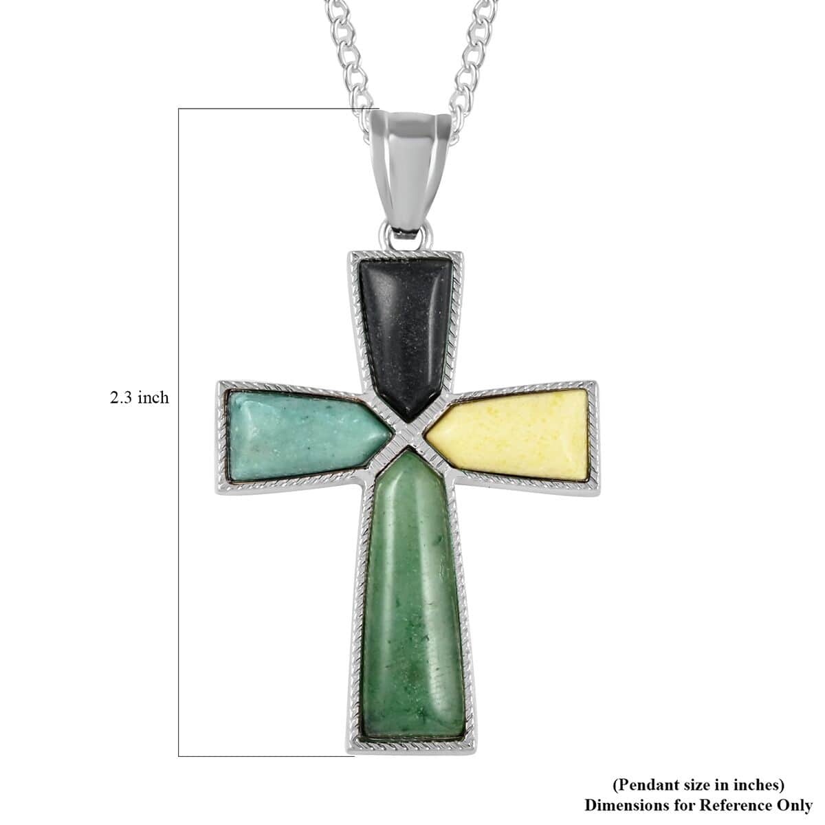 Multi Gemstone Cross Pendant Necklace 18 Inches in Silvertone 12.25 ctw image number 5