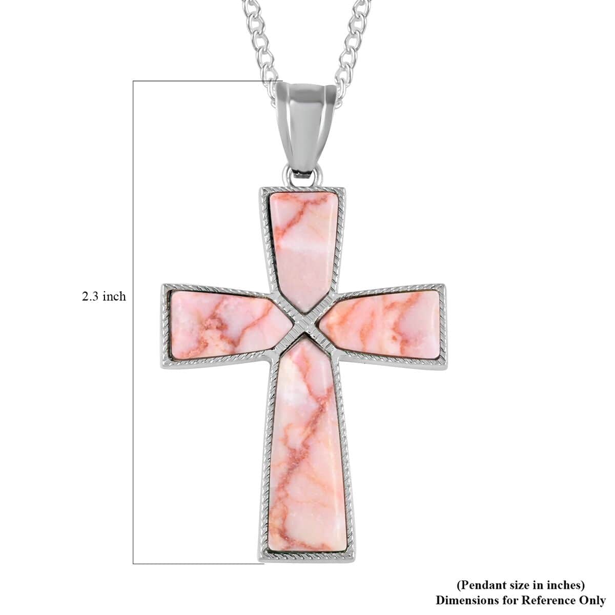 Pink Jasper Cross Pendant Necklace 18 Inches in Silvertone 12.25 ctw image number 5