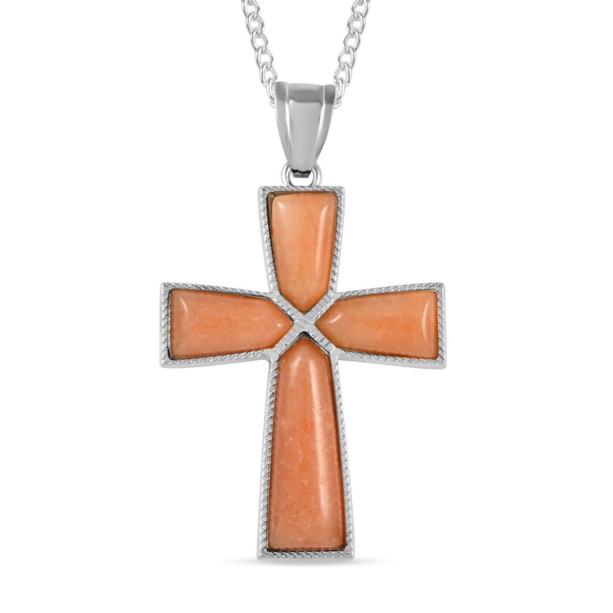 Red Aventurine Cross Pendant Necklace 18 Inches in Silvertone 12.25 ctw image number 0