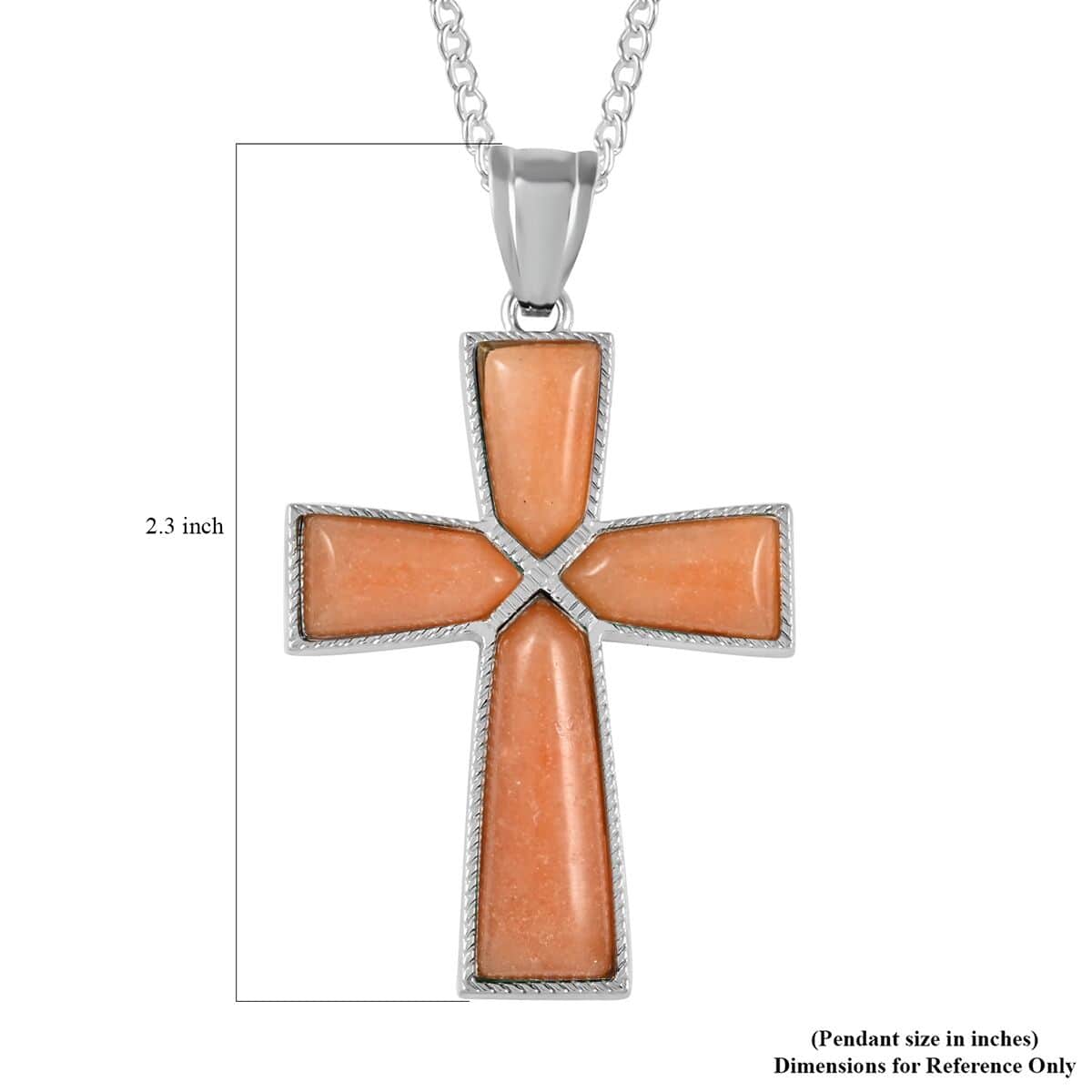 Red Aventurine Cross Pendant Necklace 18 Inches in Silvertone 12.25 ctw image number 5
