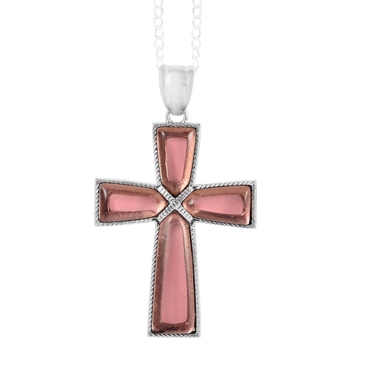 Amethyst Glass Cross Pendant Necklace 18 Inches in Silvertone  image number 0