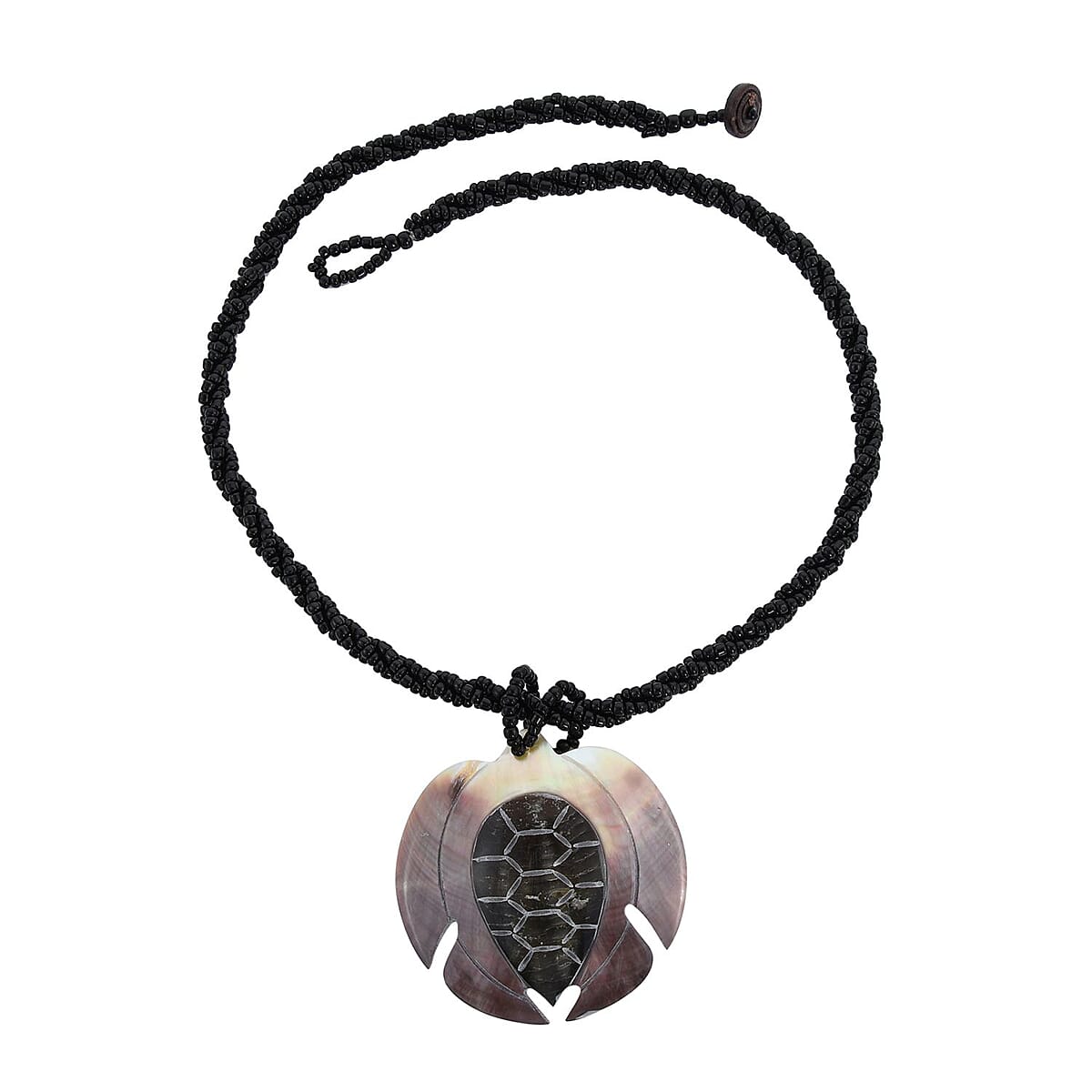 Carved Brown Shell, Seed Beaded Necklace (20 Inches) and Dangle Earrings in Stainless Steel , Tarnish-Free, Waterproof, Sweat Proof Jewelry image number 3