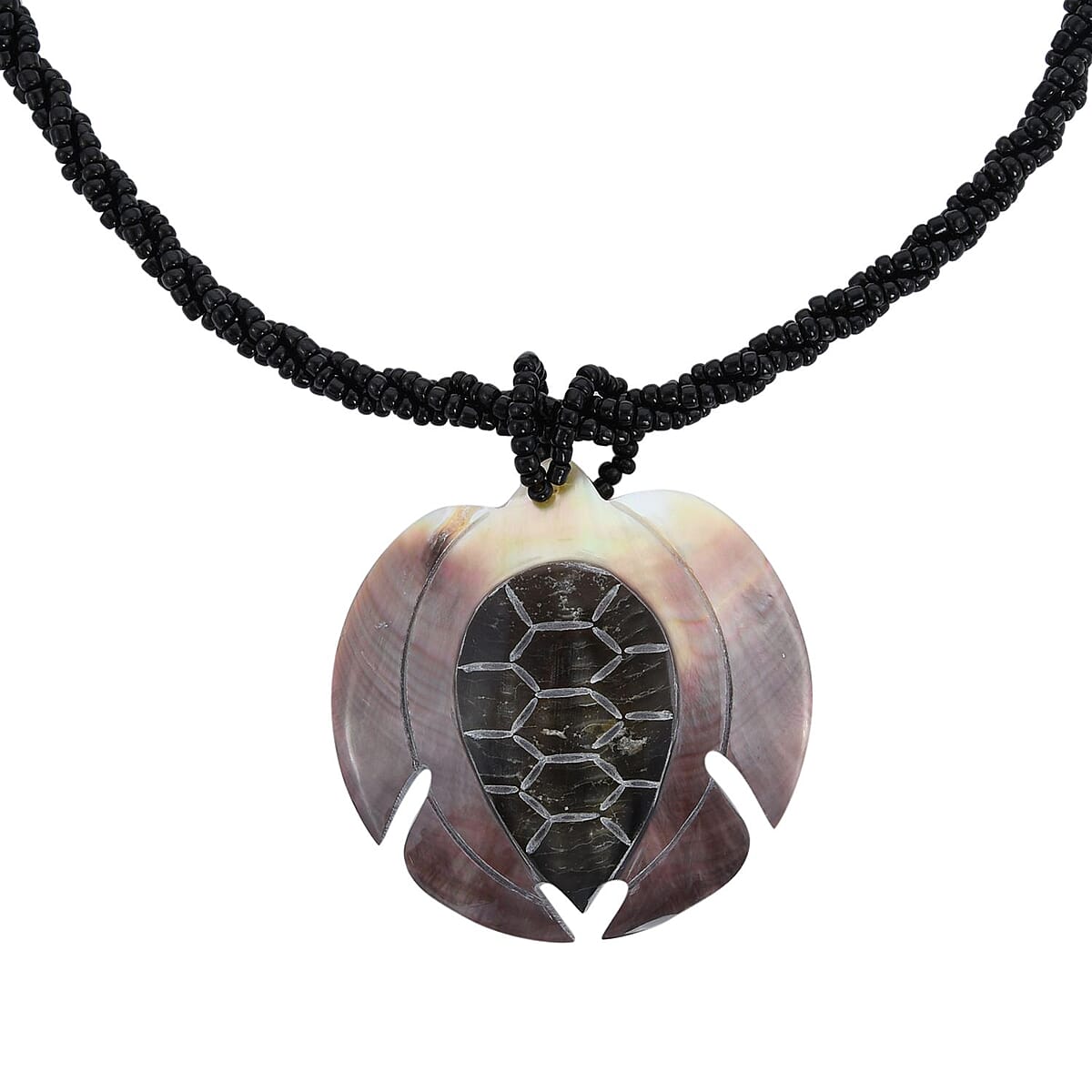 Carved Brown Shell, Seed Beaded Necklace (20 Inches) and Dangle Earrings in Stainless Steel , Tarnish-Free, Waterproof, Sweat Proof Jewelry image number 4