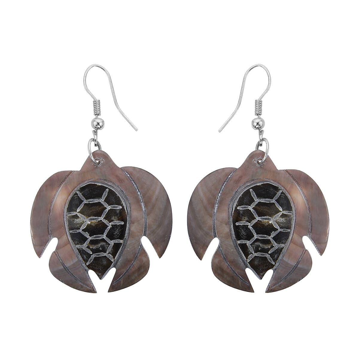 Carved Brown Shell, Seed Beaded Necklace (20 Inches) and Dangle Earrings in Stainless Steel , Tarnish-Free, Waterproof, Sweat Proof Jewelry image number 5