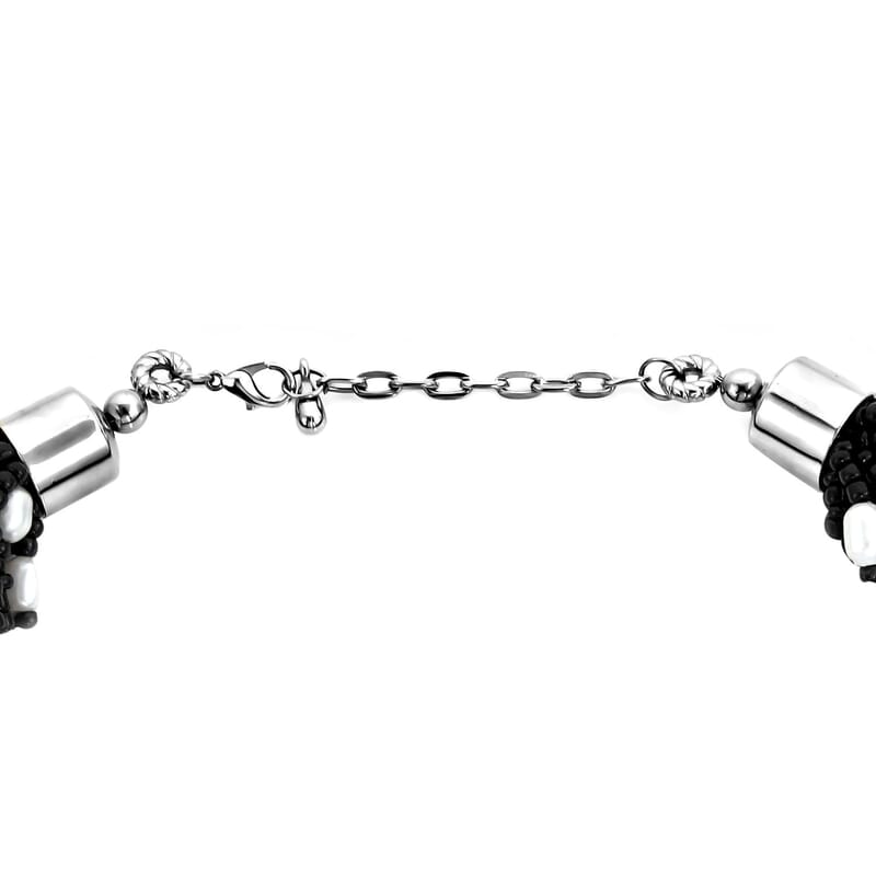 Black Seed Beaded, Simulated Pearl Multi Layered Necklace (20 Inches) and Dangle Earrings and Stretch Bracelet in Stainless Steel , Tarnish-Free, Waterproof, Sweat Proof Jewelry