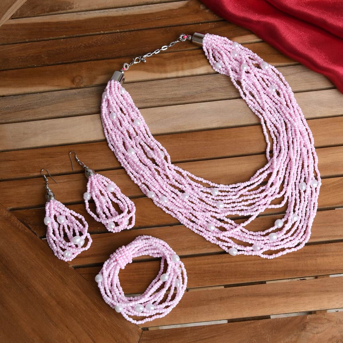 Seed Pearl Rope Necklace | Mociun Pink