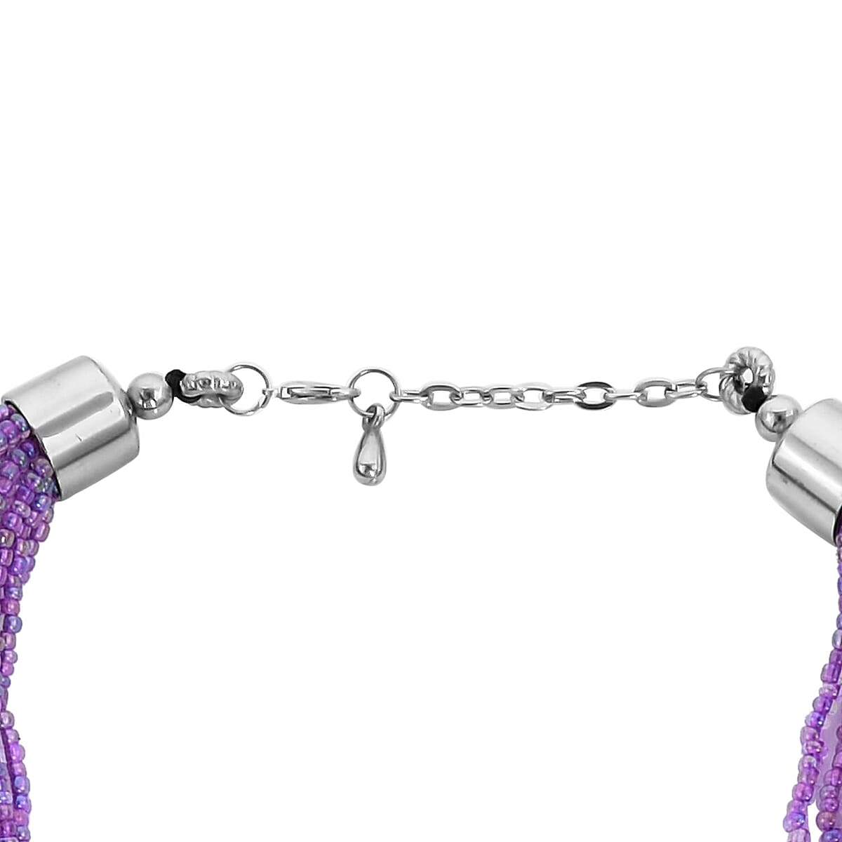 Purple Seed Beaded, Simulated Pearl Multi Layered Necklace (20 Inches) and Dangle Earrings and Stretch Bracelet in Stainless Steel , Tarnish-Free, Waterproof, Sweat Proof Jewelry image number 3