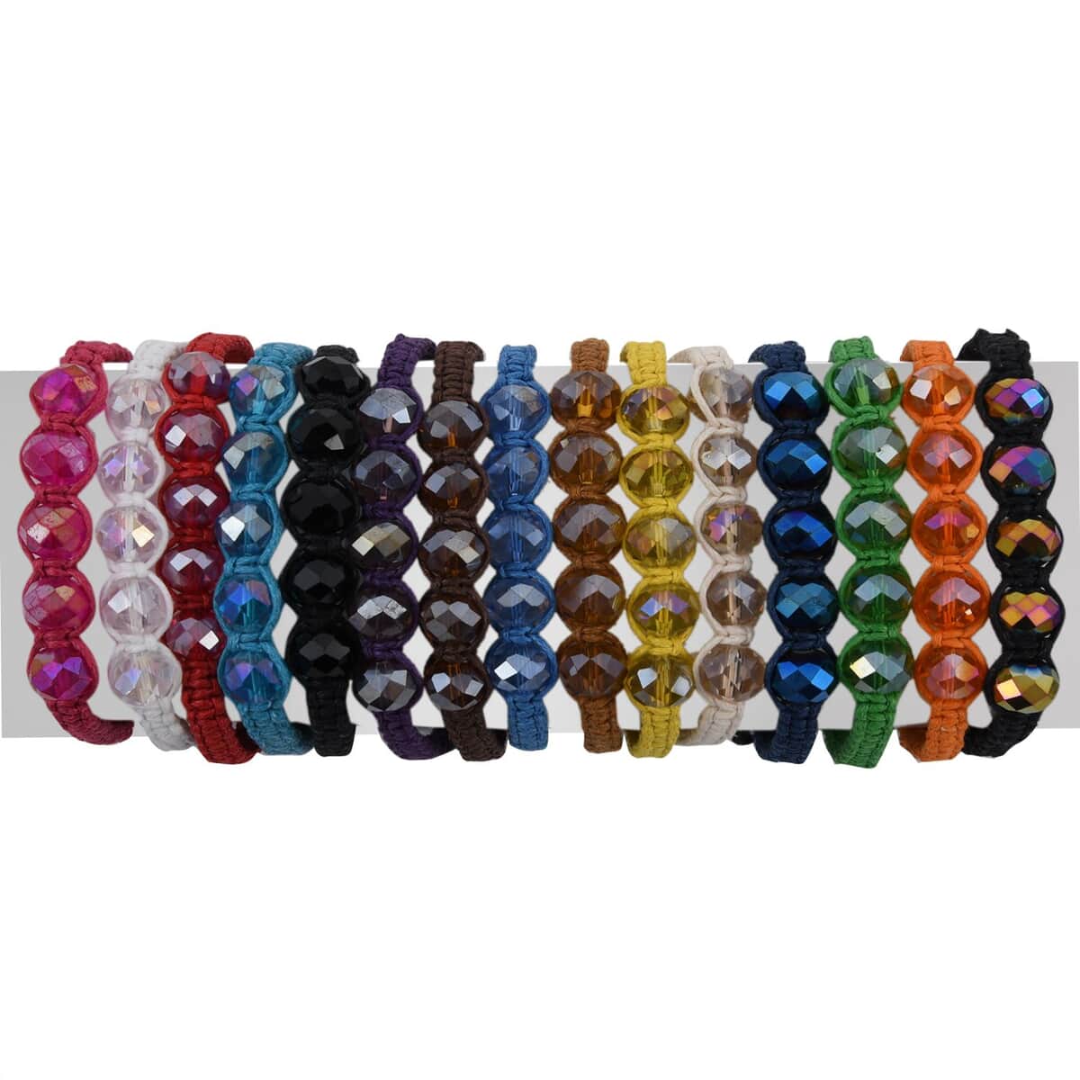 Set of 15 Multi Color Glass Cord Adjustable Bracelet 71.00 ctw image number 0