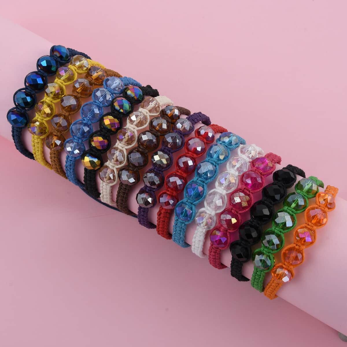 Set of 15 Multi Color Glass Cord Adjustable Bracelet 71.00 ctw image number 1