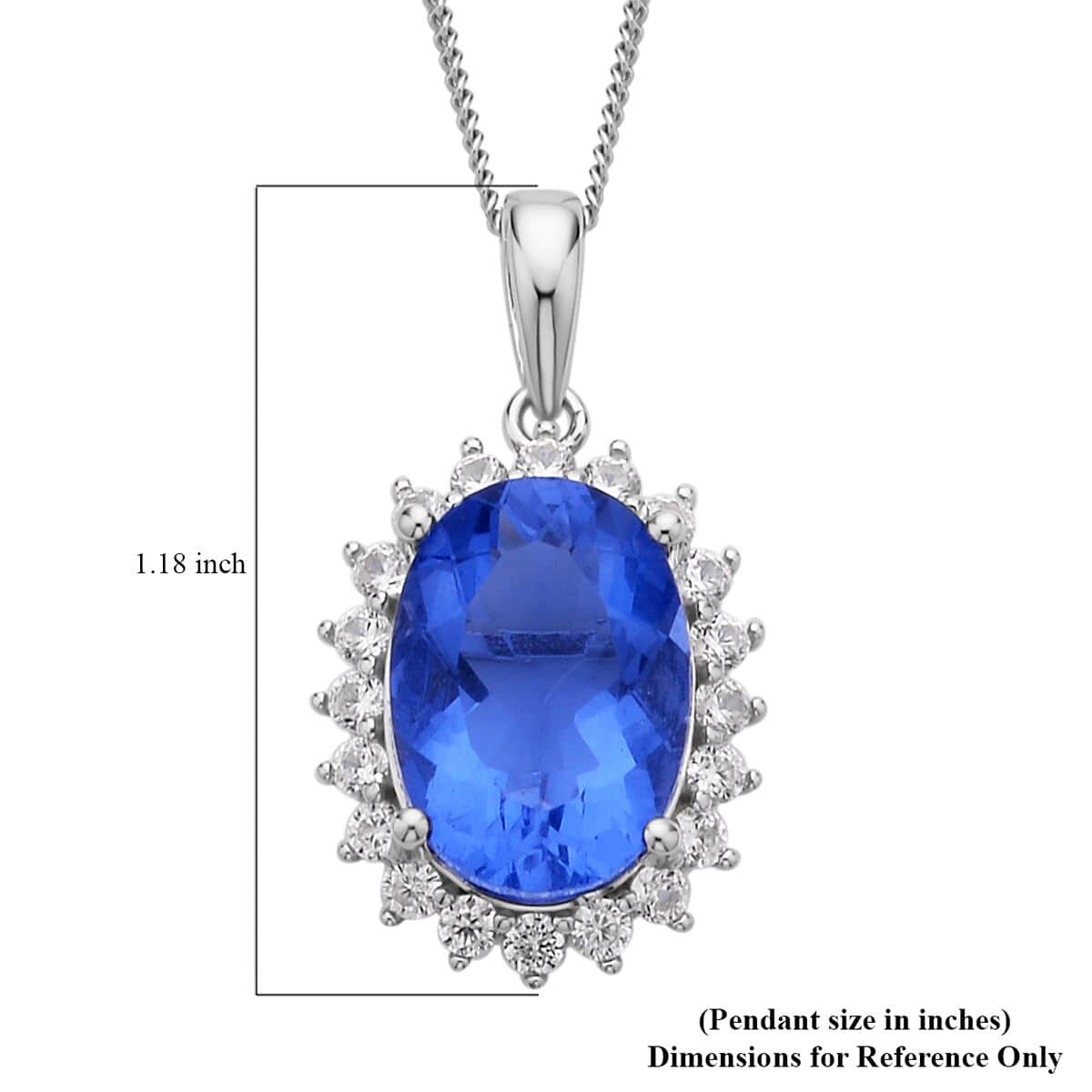 Color Change Fluorite and White Zircon Halo Pendant Necklace 18 Inches in Rhodium Over Sterling Silver 7.90 ctw image number 5
